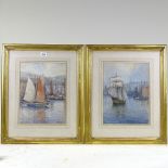 W Lockwood, pair of watercolours, Brixham and Polperro harbour scenes, signed, 14" x 10.5", framed