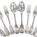 A group of Victorian silver cutlery, comprising 6 dinner forks and 2 dinner spoons, forks by Mary