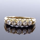 A Victorian unmarked gold 5-stone half-hoop ring, total diamond content approx 0.6ct, setting height