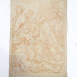 18th century sanguine chalk drawing, group of Classical figures, unsigned, sheet size 17" x 11",