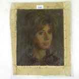 Ronald Benham, unstretched oil on canvas, portrait of a woman, signed and dated 1964, image 12" x
