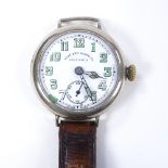 WEST END WATCH CO - a First War Period stainless steel military trench mechanical wristwatch,