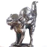 Charles Paillet, chrome-plate bronze scared cat design car mascot, early 20th century, signed on