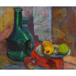 E Giddings, oil on board, still life, signed, 18" x 22", framed Very good condition