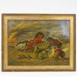 Manner of Arthur Fitzwilliam Tait, oil on canvas laid on board, buffalo hunters, unsigned, 11.5" x