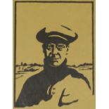 G Huardel-Bly, woodcut print on brown paper, the golfer (Prince of Wales), signed in pencil, sheet