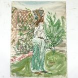 Leon Underwood (1890 - 1975), watercolour, woman in Sierra Leone 1945, 15.5" x 11", unframed Very