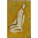 Mid-20th century oil on board, modernist seated figure, signed with indistinct monogram, 12" x 7.5",