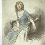 Gilbert Holliday, charcoal/watercolour, portrait of the actress Evelyn Millard, sheet size 18" x