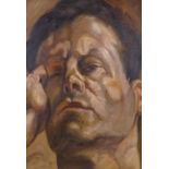 Modern oil on board, head portrait, 30" x 20", framed