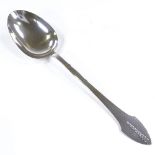 An Arts & Crafts John Axel Prip Danish silver plated basting spoon, modernist planished handle,