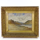 J F Mackintosh Gow, watercolour, mountain lake scene, signed and dated 1896, 12" x 15", framed Heavy