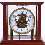 Eureka Clock Co, mahogany-cased 5-glass electromagnetic mantel timepiece, enamel chapter ring,