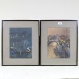 E Kato, pair of watercolours, Oriental scenes, signed 12" x 8.5", framed Good condition