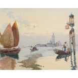 19th century Italian School, pair of watercolours, views of Venice, indistinctly signed, 7" x 13.5",