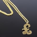 A 1970s, 9ct gold £ sign pendant necklace, on 9ct Prince of Wales chain, maker's marks DPC,