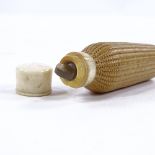 A Chinese miniature wicker/rattan-bound glass perfume bottle with ivory top, length 6.5cm Perfect
