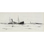 William Birchall (1884 - 1941), pen and ink drawing, steam barge, signed and dated 1931, 5" x 11",
