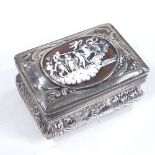 An Antique Dutch silver rectangular table snuffbox, with inset relief carved cameo panel, embossed
