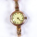 ROLEX - a lady's Vintage 9ct gold cased mechanical wristwatch, white enamel dial with Roman