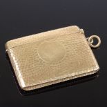 A 9ct rose gold curved Vesta case, planished decoration with vacant cartouche, hallmarks