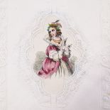 4 early Victorian hand coloured and printed Valentine cards with lace borders Very good clean