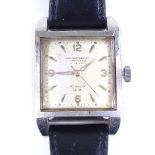 WINEGARTENS - a Vintage stainless steel mechanical wristwatch, square silvered dial with quarterly