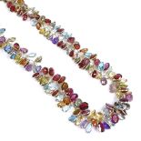 A 14ct gold gem-set cluster grape necklace, gems include amethyst, topaz, garnet etc, necklace