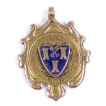 An Edwardian 15ct rose gold competition medal, from Otley Golf Club 1908, with blue enamel