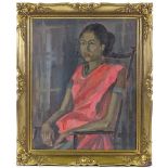 Mid-20th century oil on board, portrait of an Indian woman, unsigned, 20" x 15.5", framed Very