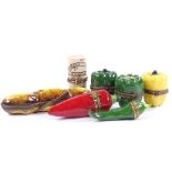 A group of Limoges enamel novelty boxes in the form of fruit, largest length 10cm All in very good