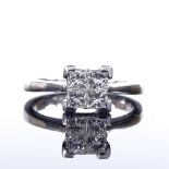 An 18ct white gold Princess-cut diamond cluster ring, total diamond content approx 0.5ct, setting