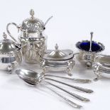 Various silverware, including cruets, teaspoons, mustard, etc, 8oz weighable All in good original