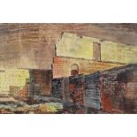 Cavendish Morton, gouache, war damaged buildings, signed and dated 1966, 14" x 22", framed Good