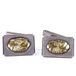A pair of Georg Jensen Danish sterling silver cufflinks, central floral vermeil panels, model no.