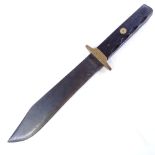 A large hunting knife with bronze and stained wood handle, overall length 38cm