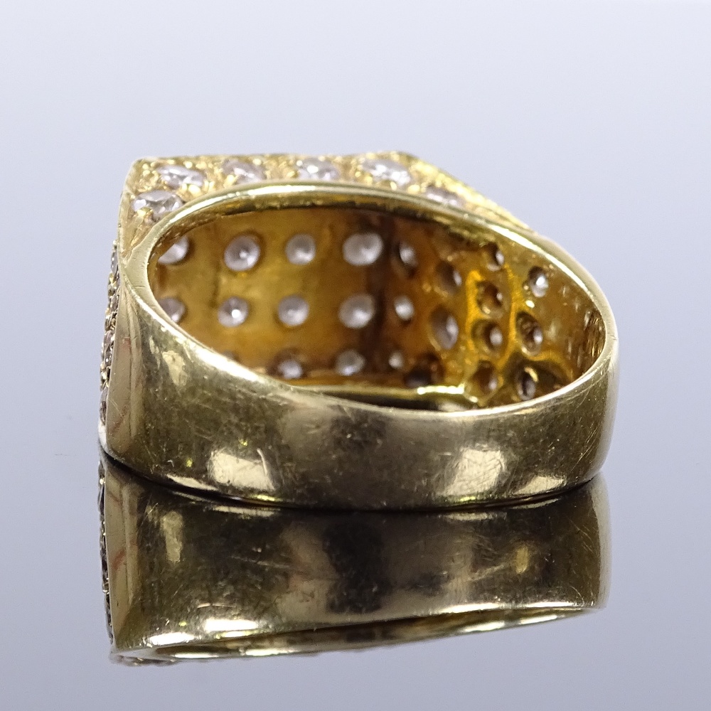 An 18ct gold diamond cluster panel signet ring, graduated diamond set shoulders and bridge, total - Image 3 of 4