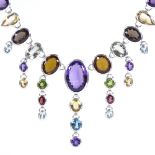 A new sterling silver graduated gem-set collar necklace with graduated drops, gems include