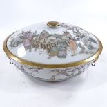 A Chinese porcelain bowl and cover, with hand painted enamel figures and text inscribed base,
