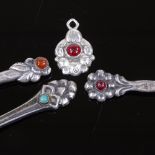 3 Art Nouveau Continental silver stone set brooches, and a pendant, largest brooch length 62.9mm,