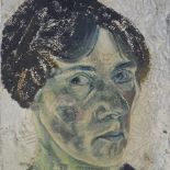 Early to mid-20th century oil on canvas, head portrait of a woman, unsigned, 20" x 18", unframed