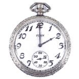 ELGIN - an Art Deco 14ct gold filled open-face top-wind pocket watch, textured dial with Deco Arabic