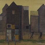 Alan Gourley, oil on canvas, Hastings net huts, 20" x 28", framed Canvas impression near top right-