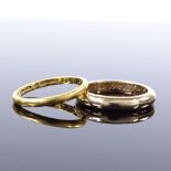 A 22ct gold wedding band ring, size N, band width 1.9mm, 2.6g, and a 9ct wedding ring, size M,