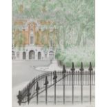 David Gentleman, colour print, St Bart's London, signed in pencil, image 20" x 15.5", framed Very