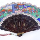 A Chinese gilded and lacquered fan, circa 1900, with hand painted paper screen