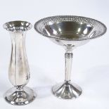 A sterling silver pedestal tazza, and a German silver bud vase, tazza height 15.5cm, both weighted
