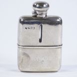 A George V silver and glass spirit hip flask, spirit level aperture with locking cap and removable