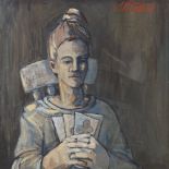 James McCallum (born 1968), oil on canvas, seated woman, signed, 24" x 21", framed Very good