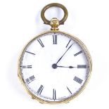 A Swiss 18ct gold cased open-face key-wind pocket watch, by Clemence, white enamel dial with painted